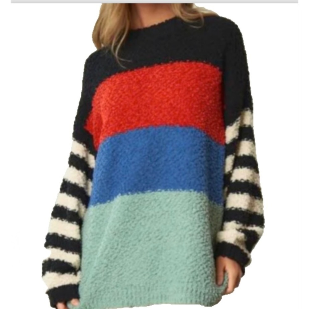 DAVI & DANI Chenille Feel Sweater COLORBLOCK & STRIPES Oversized Cozy 1XL 1X